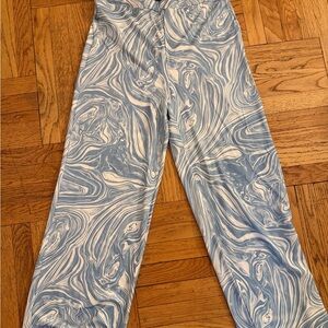 Boohoo Light Blue & White Marble-Print Pants